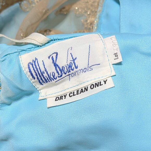 Vintage 1960's Mike Benet Aqua Chiffon Embellished Gown SZ M - Picture 10 of 10